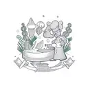 chef knife with a garden behind it tattoo design idea