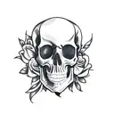  loose sketchy blackwork skull with flowers poking through the skull tattoo design idea