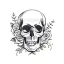  loose sketchy blackwork skull with flowers poking through the skull tattoo design idea