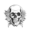  loose sketchy blackwork skull with flowers poking through the skull tattoo design idea