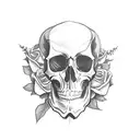  loose sketchy blackwork skull with flowers poking through the skull tattoo design idea