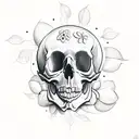 loose sketchy blackwork skull with flowers poking through the skull tattoo design idea