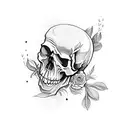  loose sketchy blackwork skull with flowers poking through the skull tattoo design idea