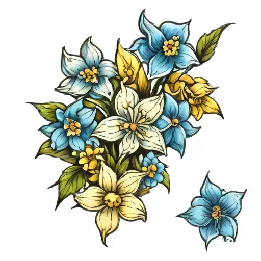forgetmenot flowers and daffodils tattoo design idea