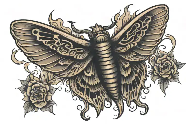 Funeral pyre inside of a moth wing  tattoo design idea