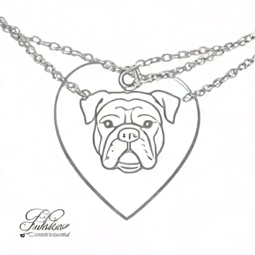 bulldog face in heart locket anklet with chain tattoo design idea