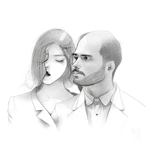 man and woman hug oblique outline tattoo design idea