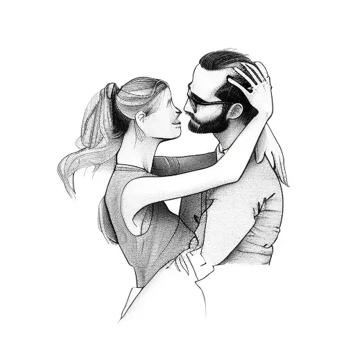 man and woman hug oblique outline tattoo design idea