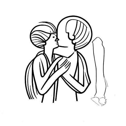 man and woman hug oblique outline tattoo design idea