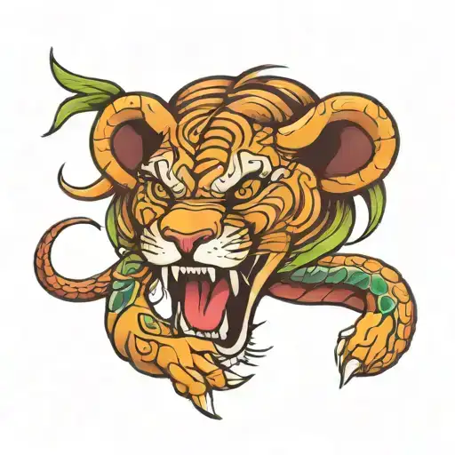 lion eat snake tattoo design idea
