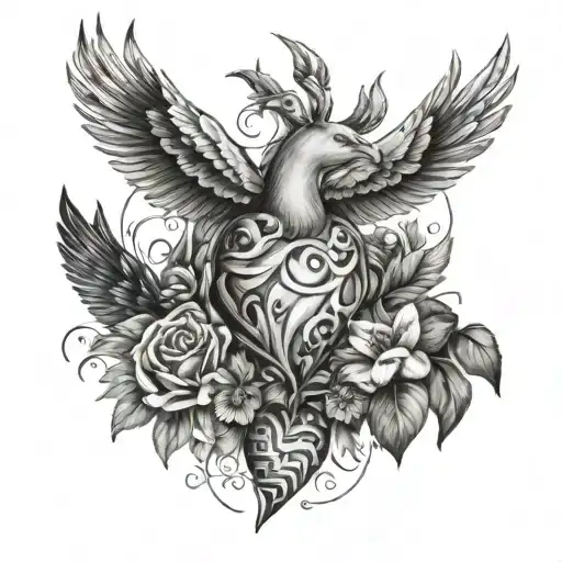Create a tattoo showcasing a healthy heart surrounded by images of different animals that represent resilience and adaptability tattoo design idea