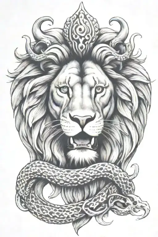 lion with snake in its mouth tattoo design idea