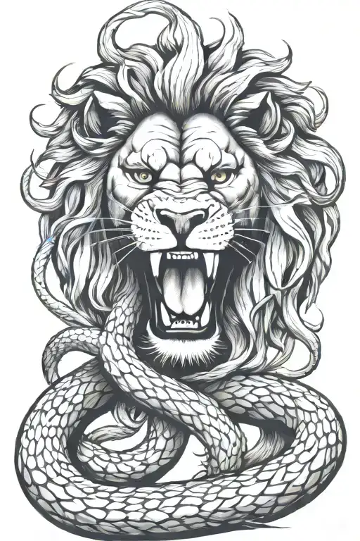 lion biting snake tattoo design idea