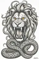 lion biting snake tattoo design idea