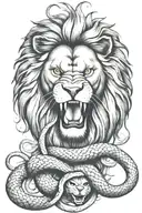 lion with snake in his mouth tattoo design idea