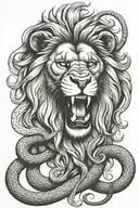 lion with snake in his mouth tattoo design idea