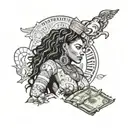 Michigan state outline with a powerful African woman in the center, surrounded by money symbols tattoo design idea