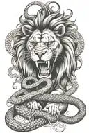 lion biting snake tattoo design idea