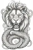 lion biting snake tattoo design idea