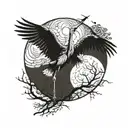 crane bird moon shining tattoo design idea