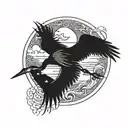 crane bird moon shining tattoo design idea