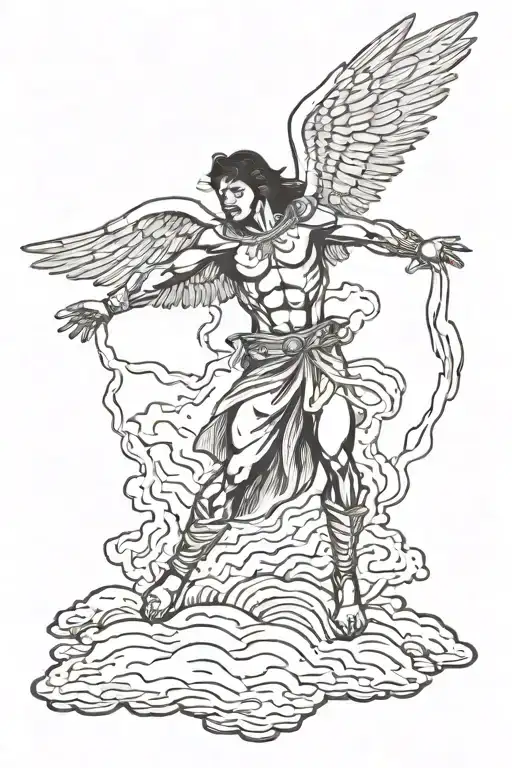 a fallen angel reaching for lightning bolt with “Lakota “ in the lightning tattoo design idea