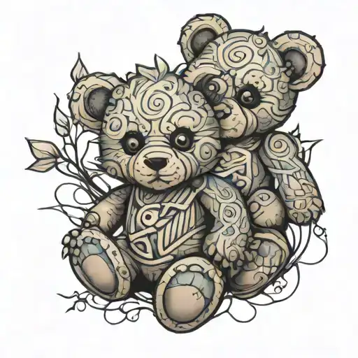 broken teddy bear tattoo design idea