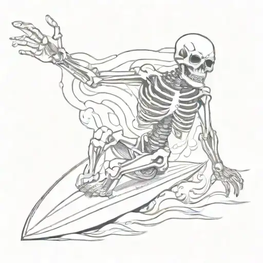 skeleton surfing shaka hand sign tattoo design idea