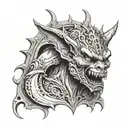 An intricately detailed gargoyle, possibly with a grotesque expression, such as those found on Gothic cathedrals tattoo design idea