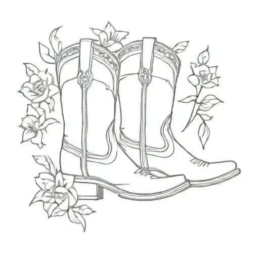 cowboy boots with flowers tattoo design idea