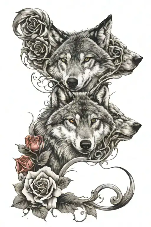 wolf blended by roses tattoo design idea