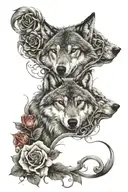 wolf blended by roses tattoo design idea