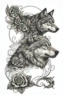 wolf blended by roses tattoo design idea