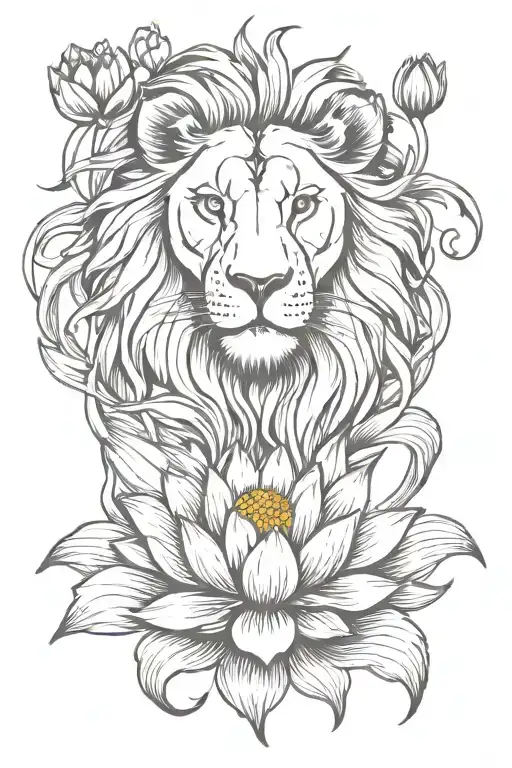 lion and lotus flower intertwined tattoo design idea