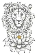 lion and lotus flower intertwined tattoo design idea