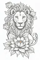 lion and lotus flower intertwined tattoo design idea