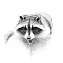 the statue of lady justice replaced with a racoon tattoo design idea