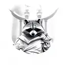 the statue of lady justice replaced with a racoon tattoo design idea