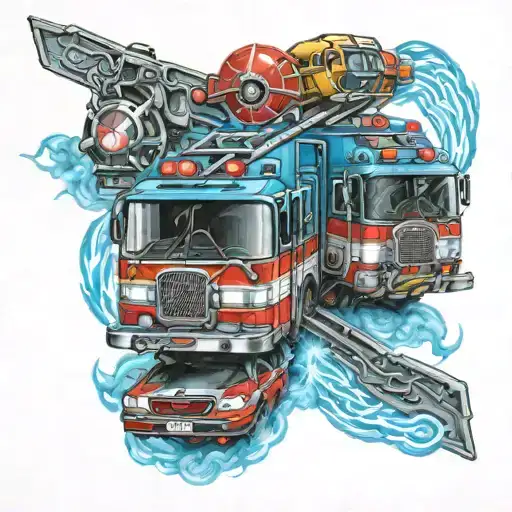 blue lights, fire brigade, rescue service, police tattoo design idea