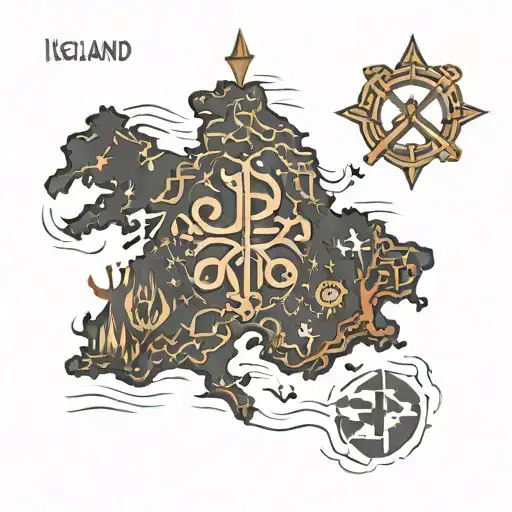 map of iceland runes tattoo design idea