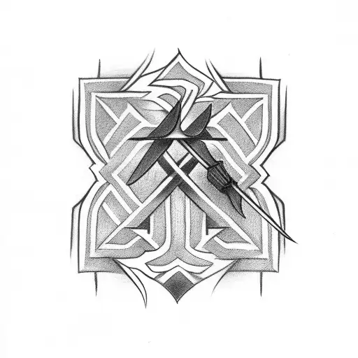 tribal arrow with name Danielle tattoo design idea