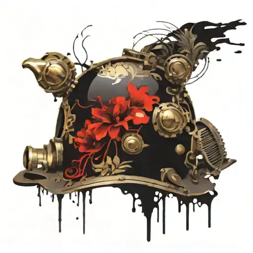 brass dive helmet adorned with intricate floral patterns tattoo design idea