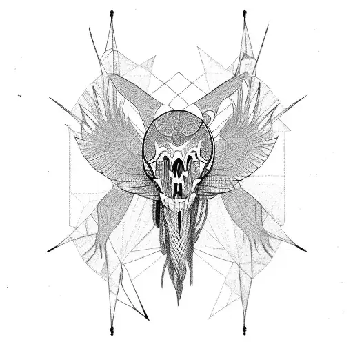 symmetrical skeleton of heron bird tattoo design idea