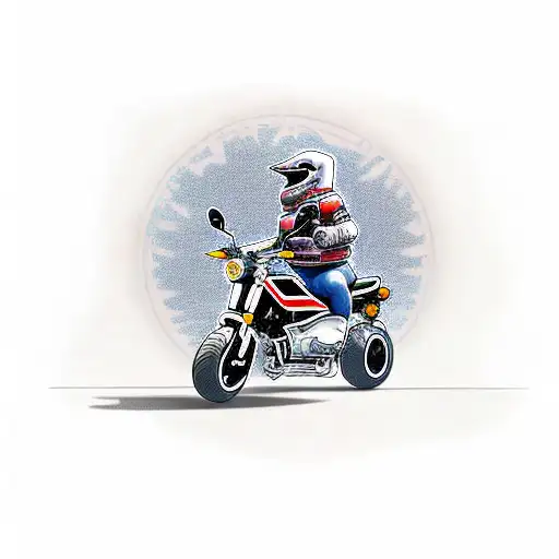fat motorcyclist riding on a honda grom tattoo design idea