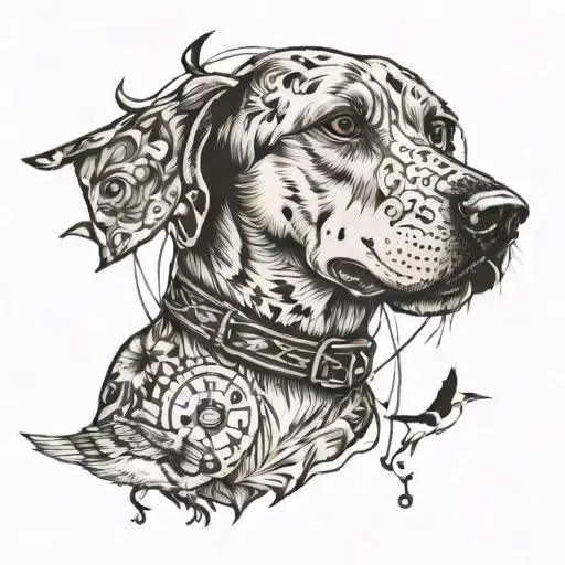 hound dog, catching birds  tattoo design idea