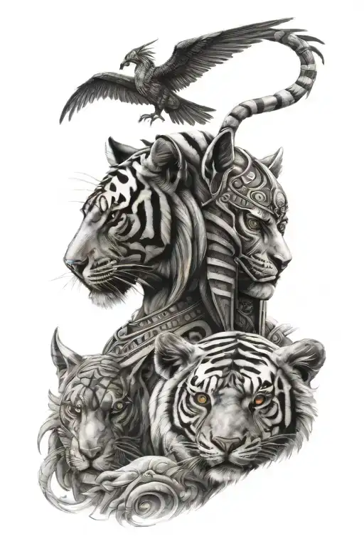 a tiger and the gods horus and anubis egyptian god tattoo design idea