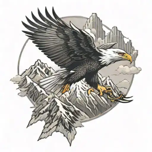 A powerful eagle soaring over a mountain range, symbolizing strength and freedom tattoo design idea