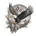 A powerful eagle soaring over a mountain range, symbolizing strength and freedom tattoo design idea