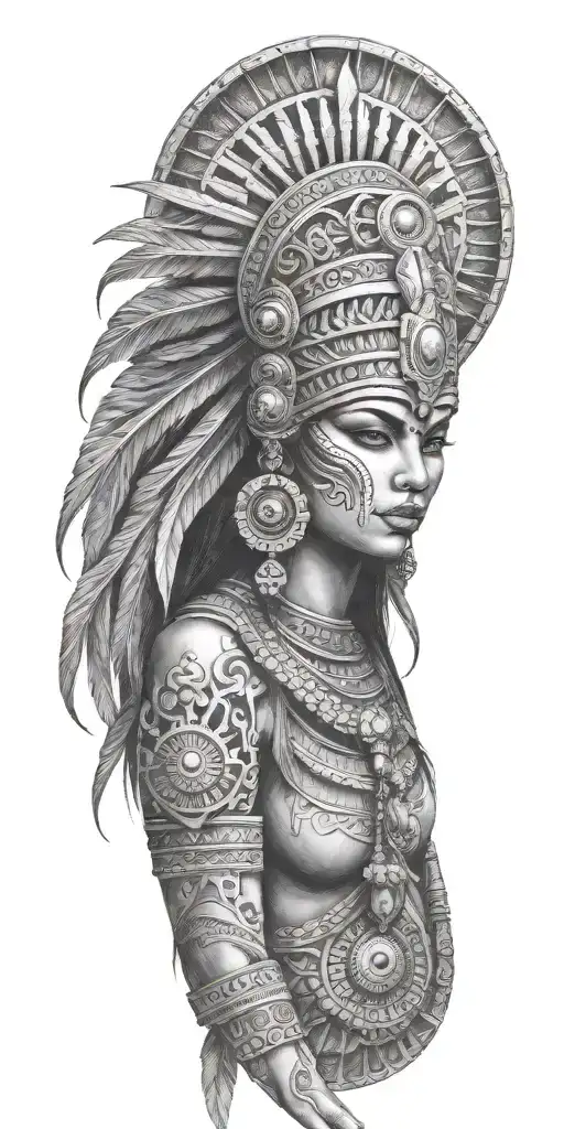 aztec goddess of death beauty, moon,  tattoo design idea