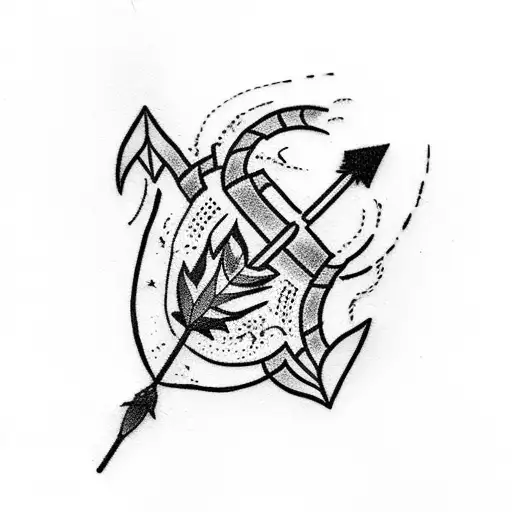 A tattoo with arrow and leaves coming out of arrow, like a feather in an conventional arrow tattoo design idea